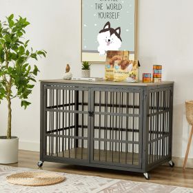 Furniture style dog crate wrought iron frame door with side openings, Grey, 43.3''W x 29.9''D x 33.5''H. (Color: as Pic)