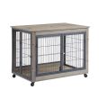 Furniture Style Dog Crate Side Table on Wheels with Double Doors and Lift Top